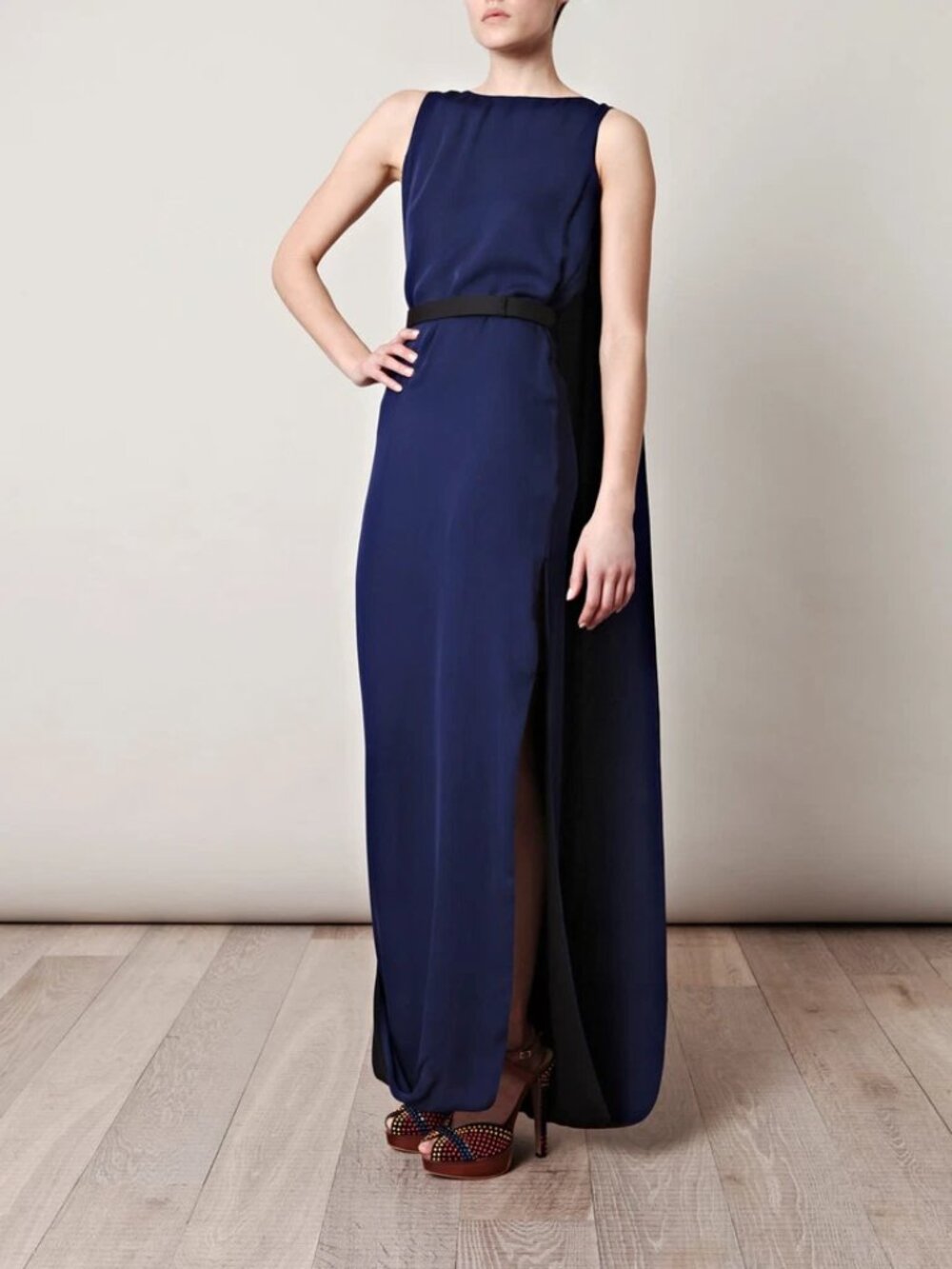 HALSTON HERITAGE Colorblock Silk Cape Back Long Dress Gown Size 0 NWT $695 - Picture 7 of 8